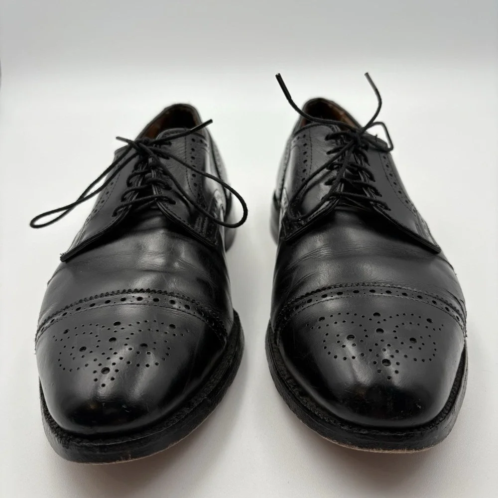 Allen Edmonds Sanford 10.5 D Black Leather Brogue Cap Toe Derby Dress Shoes